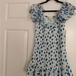 LoveShackFancy Blue Floral Mini Dress
